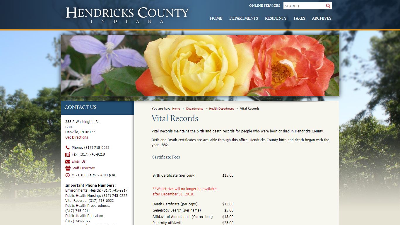 Vital Records / Hendricks County, IN